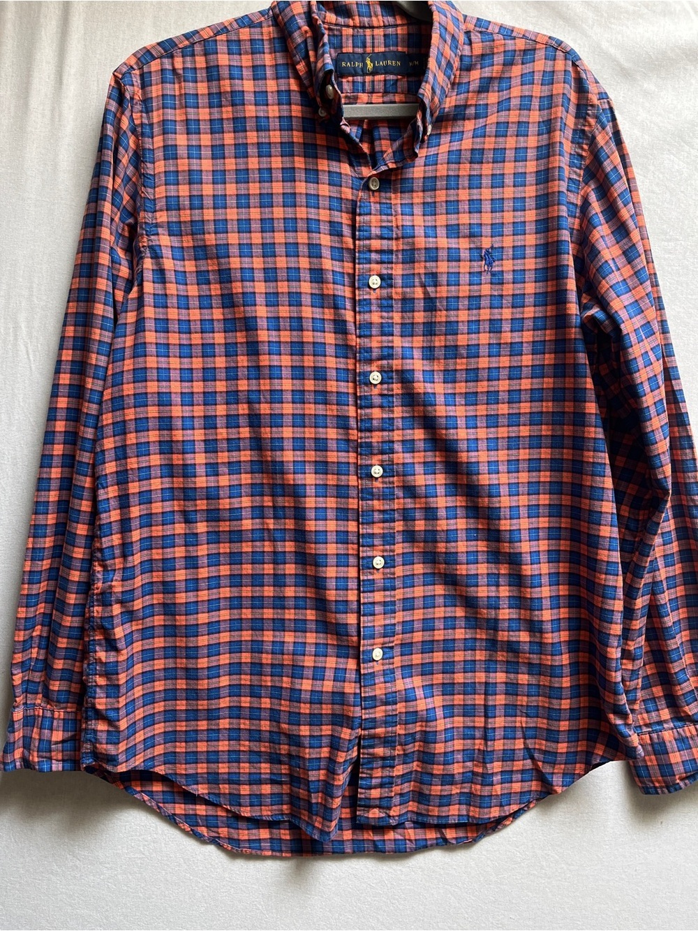 Polo Ralph Lauren Orange Blue Plaid Button Down Shirt M
